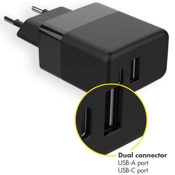 Accezz Caricatore da parete con cavo da USB-C a USB - Caricatore - 20 Watt - 1 metro - Nero