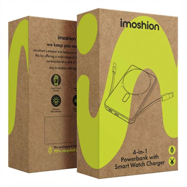 imoshion Powerbank MagSafe 4-in-1 con supporto da 10.000 mAh – Power Delivery – iPhone / AirPods / Apple Watch – Nero