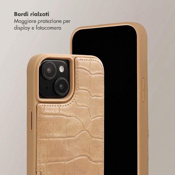Selencia Cover per telefono Nova Croco con cordino e portacarte Apple iPhone 15 - Toasted Almond