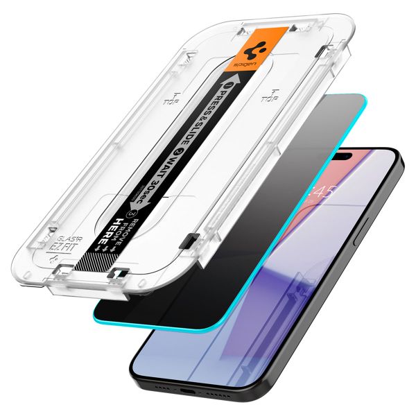 Spigen Vetro temperato privacy GLAStR EZ Fit + Applicatore - confezione da 2 Apple iPhone 15 Pro