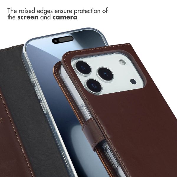 Selencia Cover a libro in vera pelle Apple iPhone 17 Pro - Marrone