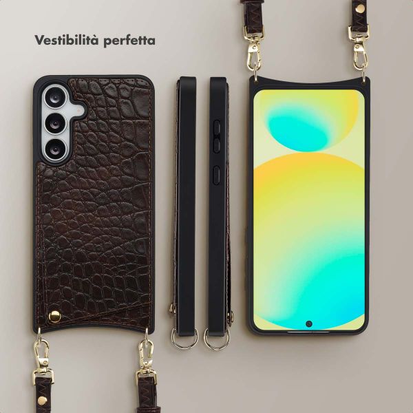 Selencia Cover per telefono Nova Croco con cordino e portacarte Samsung Galaxy S25 FE - Choco Brown