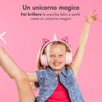 imoshion Cuffie wireless per bambini con LED a forma di unicorno - Limitatore di decibel - Con cavo AUX - Pink / Hot Pink