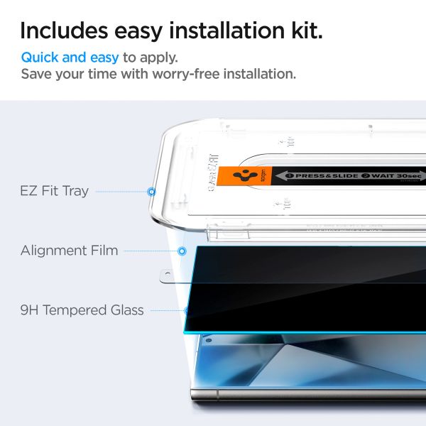 Spigen Vetro temperato privacy GLAStR EZ Fit + Applicatore - confezione da 2 Samsung Galaxy S24 Ultra