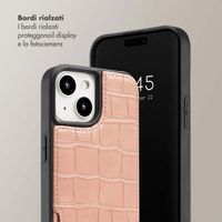 Selencia Cover per telefono Nova Croco con cordino e portacarte Apple iPhone 15 - Old Pink