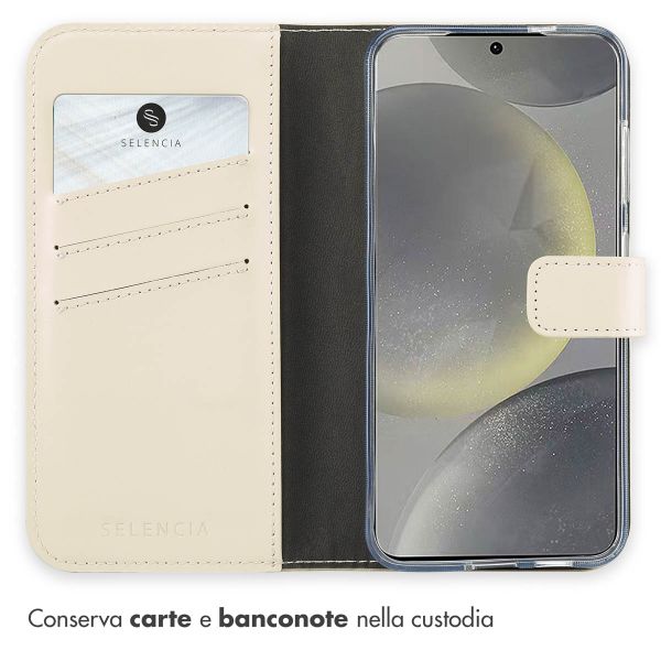 Selencia Cover a libro in vera pelle Samsung Galaxy S24 - Greige