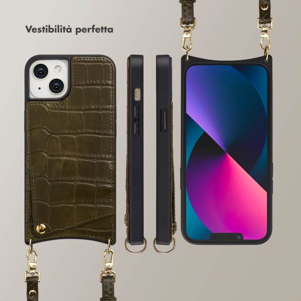Selencia Cover per telefono Nova Croco con cordino e portacarte Apple iPhone 14 / 13 - Dark Olive