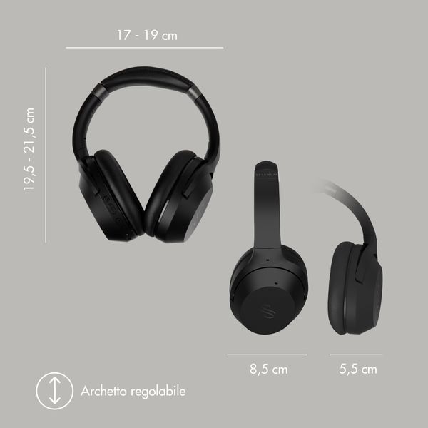 Selencia Cuffie wireless Urban Play - Cancellazione attiva del rumore - Con cover - Midnight Black