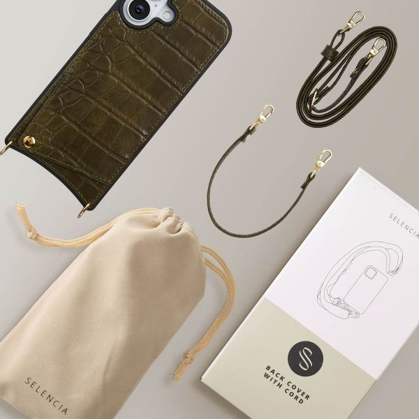 Selencia Cover per telefono Nova Croco con cordino e portacarte Apple iPhone 17 - Dark Olive
