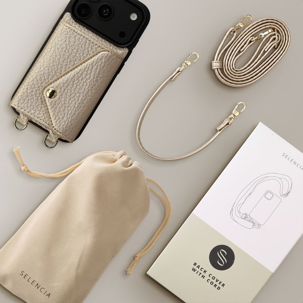 Selencia Cover per telefono Sera con cordino e portacarte a busta Apple iPhone 18 Pro / 17 Pro - Champagne