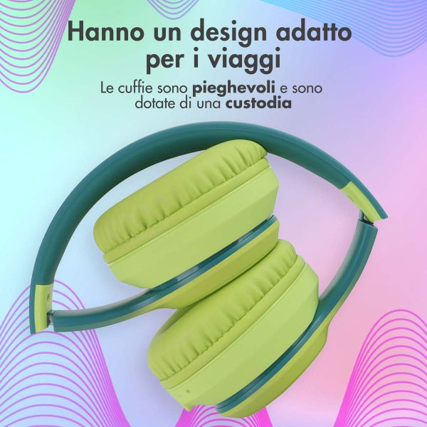 imoshion Cuffie wireless per bambini LED Light - Limitatore di decibel - Con cavo AUX - Petrol Green / Lime