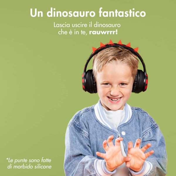 imoshion Cuffie wireless per bambini Dino LED Light - Limitatore di decibel - Con cavo AUX - Black / Red