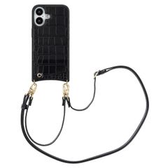 Selencia Cover per telefono Nova Croco con cordino e portacarte Apple iPhone 16 - Nero