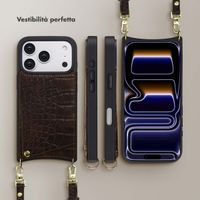 Selencia Cover per telefono Nova Croco con cordino e portacarte Apple iPhone 17 Pro - Choco Brown