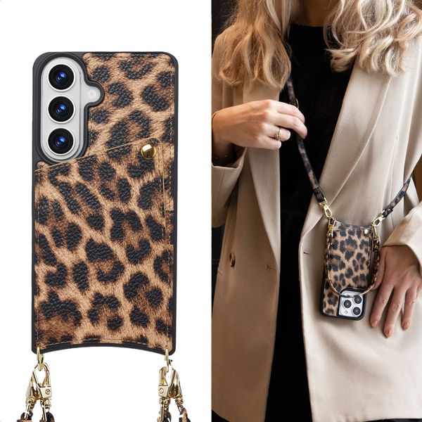 Selencia Cover per telefono Nova con cordino e portacarte Samsung Galaxy S26 - Leopard