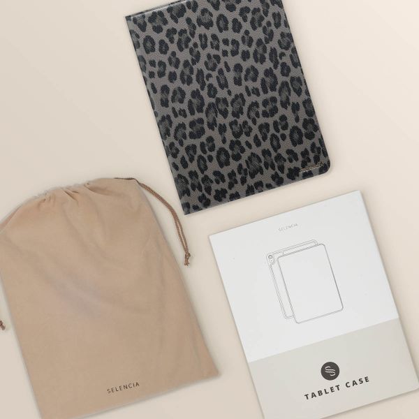 Selencia Libreria Sabi con stampa leopardata Apple iPad 9 (2021) 10.2 pollici / iPad 8 (2020) 10.2 pollici / iPad 7 (2019) 10.2 pollici - Midnight Black