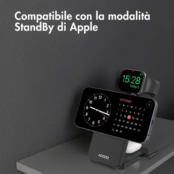 Accezz Caricatore wireless pieghevole 3-in-1 MagSafe - 20W - Nero