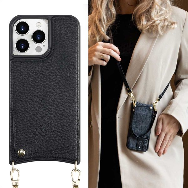 Selencia Cover per telefono Nova con cordino e portacarte Apple iPhone 15 Pro Max - Nero