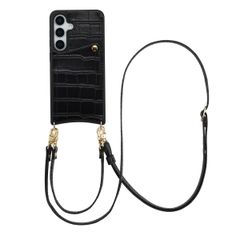 Selencia Cover per telefono Nova Croco con cordino e portacarte Samsung Galaxy S25 / S24 - Nero