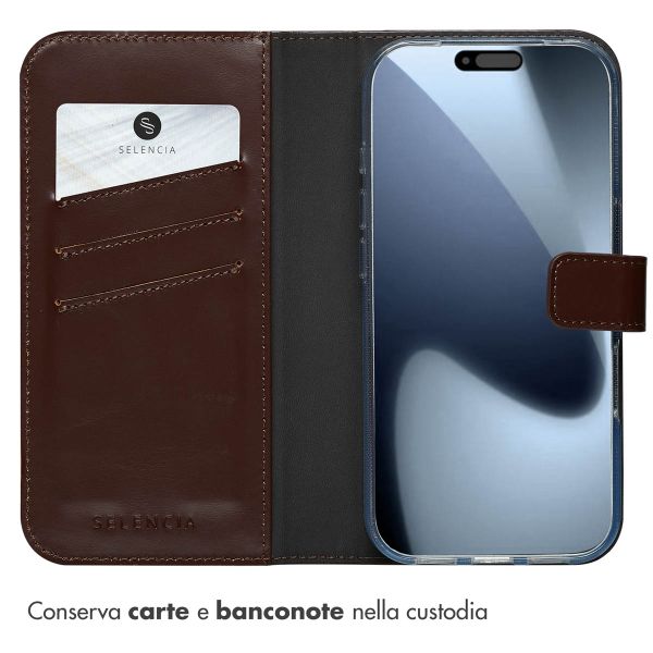 Selencia Cover a libro in vera pelle Apple iPhone 17 Pro - Marrone
