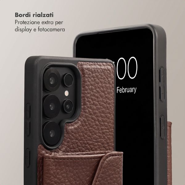 Selencia Cover per telefono Sera con cordino e portacarte a busta Samsung Galaxy S25 Ultra - Chocolate Brown