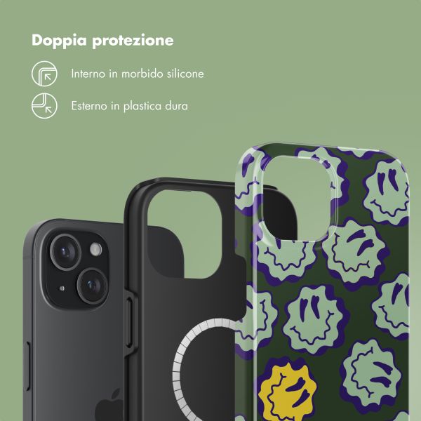 Selencia Cover posteriore Vivid con MagSafe Apple iPhone 15 - Wavy Smiley Green