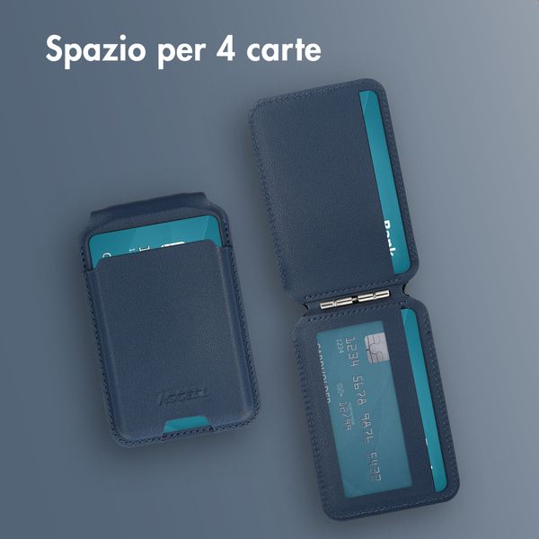 Accezz Portafoglio in pelle magnetico con supporto - Compatibile con Apple Find My - Nightfall Blue
