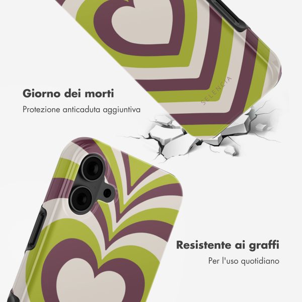 Selencia Cover posteriore Vivid con MagSafe Apple iPhone 16 - Double Hearts Plum Fern