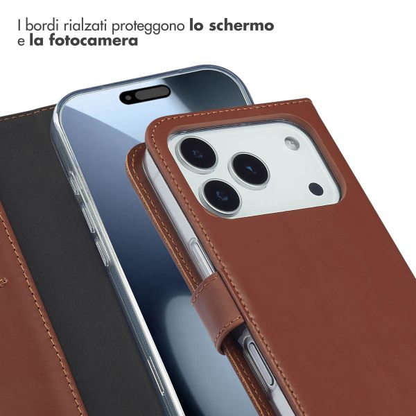 Selencia Cover a libro in vera pelle Apple iPhone 17 Pro - Marrone chiaro