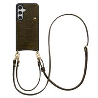 Selencia Cover per telefono Nova Croco con cordino e portacarte Samsung Galaxy S25 / S24 - Dark Olive