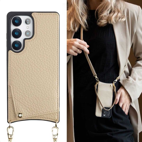 Selencia Cover per telefono Nova con cordino e portacarte Samsung Galaxy S25 Ultra - Beige