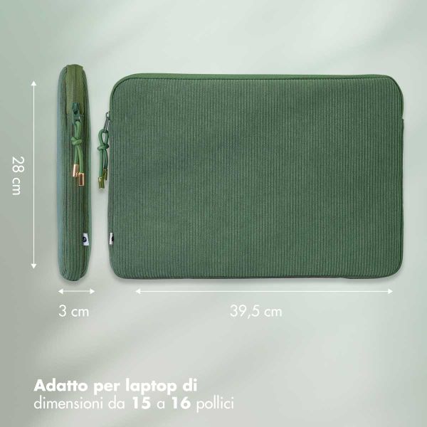 Selencia Cover per laptop in velluto a coste 15-16 pollici - Laptopsleeve - Sage Green