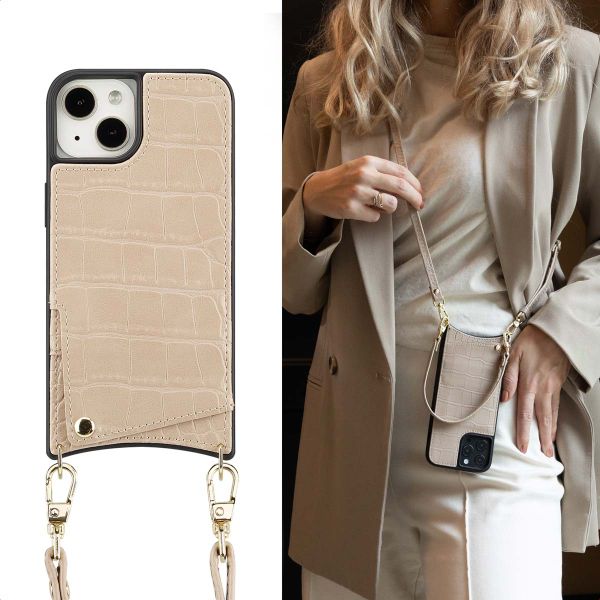 Selencia Cover per telefono Nova Croco con cordino e portacarte Apple iPhone 13 - Beige