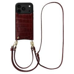 Selencia Cover per telefono Nova Croco con cordino e portacarte Apple iPhone 18 Pro Max / 17 Pro Max - Burgundy