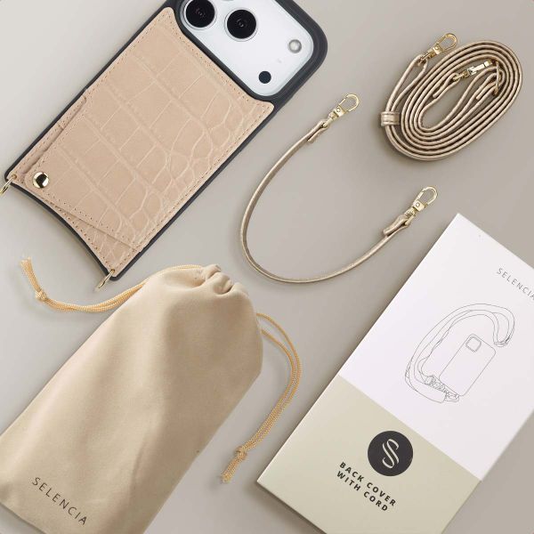 Selencia Cover per telefono Nova Croco con cordino e portacarte Apple iPhone 17 Pro - Beige