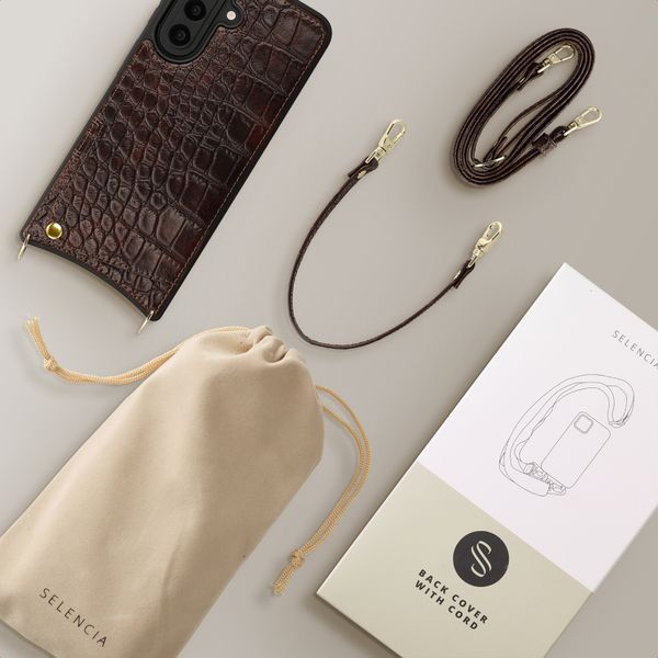 Selencia Cover per telefono Nova Croco con cordino e portacarte Samsung Galaxy A57 (5G) - Choco Brown