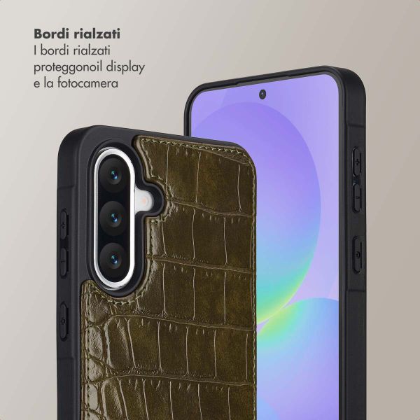 Selencia Cover per telefono Nova Croco con cordino e portacarte Samsung Galaxy A36 - Dark Olive