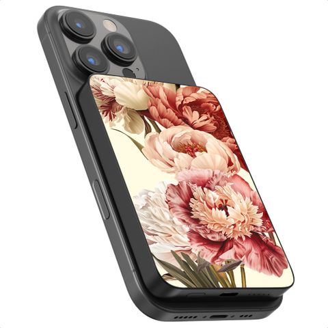 Selencia Vivid Powerbank 5.000 mAh - MagSafe e Qi - Nero / Vintage Peony