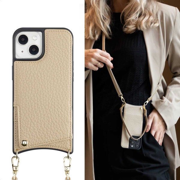Selencia Cover per telefono Nova con cordino e portacarte Apple iPhone 14 / 13 - Beige