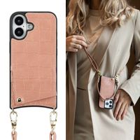 Selencia Cover per telefono Nova Croco con cordino e portacarte Apple iPhone 16 - Old Pink