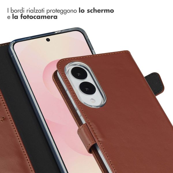 Selencia Cover a libro in vera pelle Samsung Galaxy S25 Edge - Marrone chiaro
