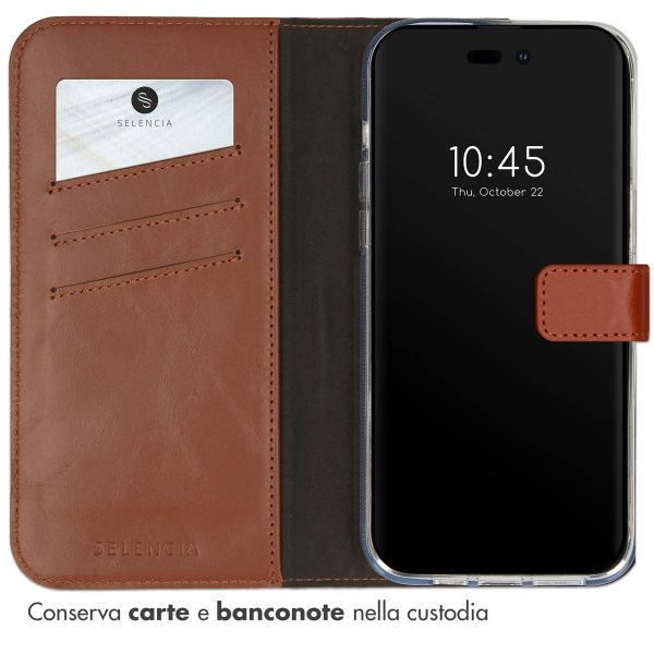 Selencia Cover a libro in vera pelle Apple iPhone 14 Pro - Marrone chiaro