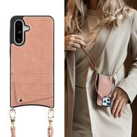 Selencia Cover per telefono Nova Croco con cordino e portacarte Samsung Galaxy A36 / A56 - Old Pink