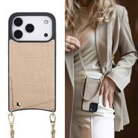 Selencia Cover per telefono Nova Croco con cordino e portacarte Apple iPhone 17 Pro - Beige