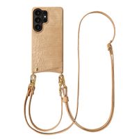 Selencia Cover per telefono Nova Croco con cordino e portacarte Samsung Galaxy S26 Ultra - Toasted Almond