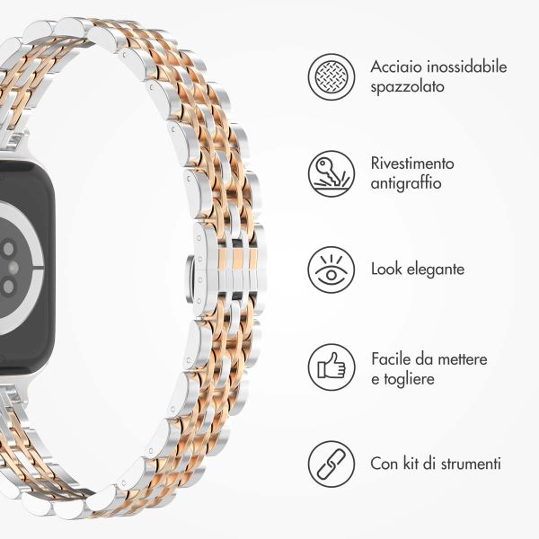 Selencia Cinturino sottile in acciaio ispirato a Jubilee Apple Watch | 38/40/41/42 mm - Argento & Oro Rosa