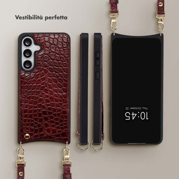 Selencia Cover per telefono Nova Croco con cordino e portacarte Samsung Galaxy S25 FE - Burgundy