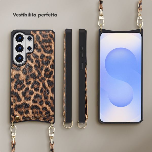 Selencia Cover per telefono Nova con cordino e portacarte Samsung Galaxy S26 Ultra - Leopard