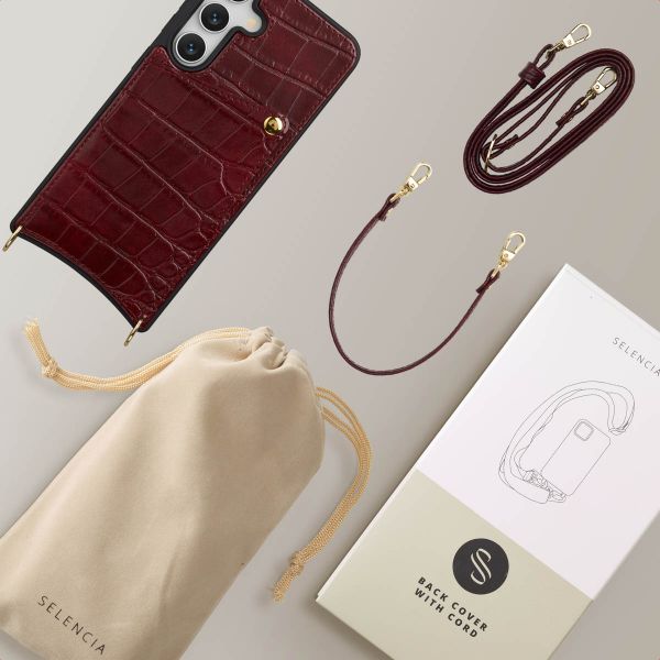 Selencia Cover per telefono Nova Croco con cordino e portacarte Samsung Galaxy S25 / S24 - Burgundy