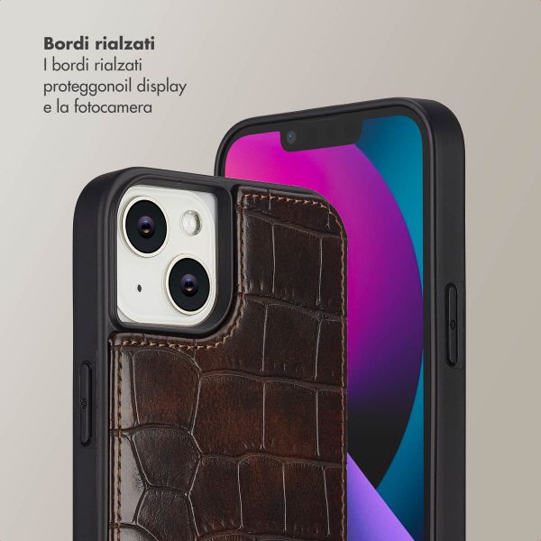 Selencia Cover per telefono Nova Croco con cordino e portacarte Apple iPhone 14 / 13 - Choco Brown